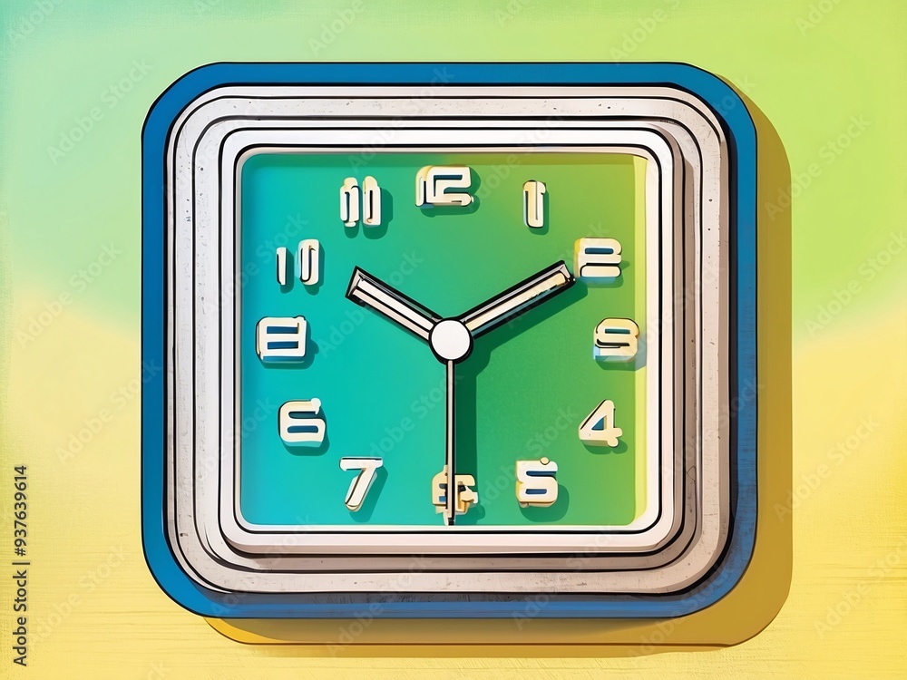 Aufkleber an illustration of a digital clock showing the time in a minimalist screen print
