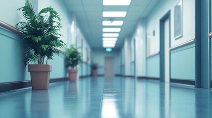 Hospital hallway, reception clinic. Unfocused background. Generative ai