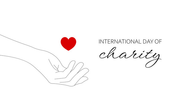 International Day of Charity. Hand and heart. Line art, one line. Hand drawn minimalist vector illustration