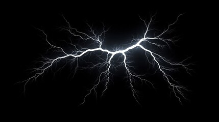 lightning bolt. Massive lightning bolt with branches isolated on black background. lightning effects and lighting thunderstorm. Generative ai