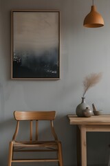 Minimalist film poster design within an elegant wooden frame  AI generated illustration
