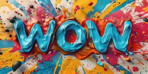 Wow Text with Colorful Paint Splash Effect