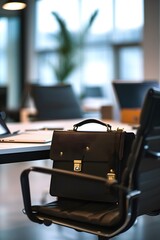 Minimalist view of a lone briefcase on a sleek office desk  AI generated illustration