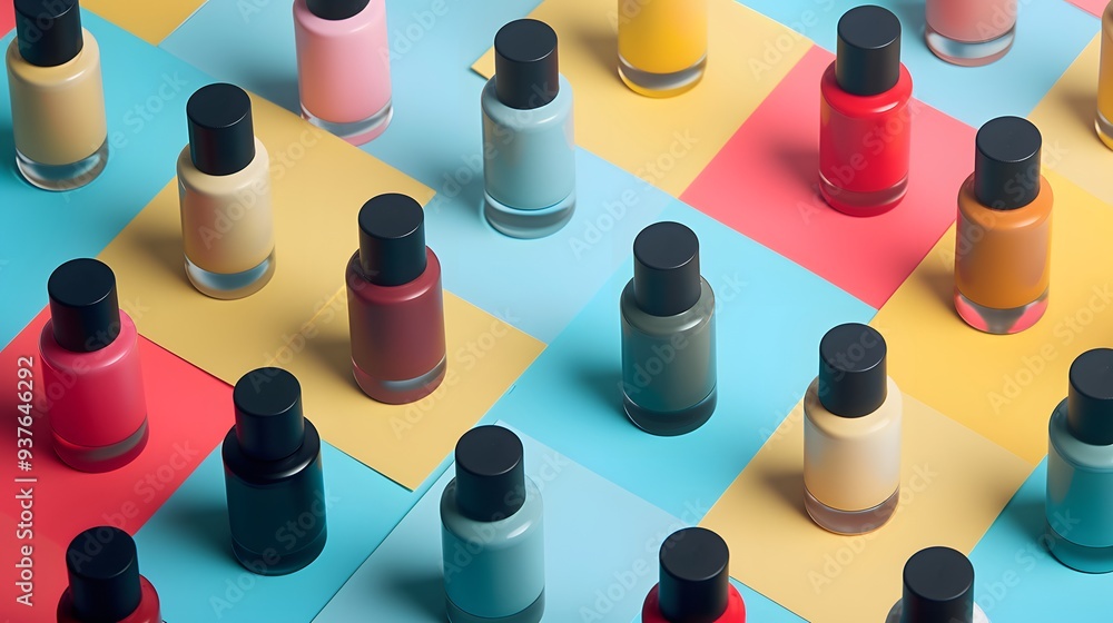 Aufkleber minimalist visual interpretation of an array of nail polish bottles ai generated illustration
