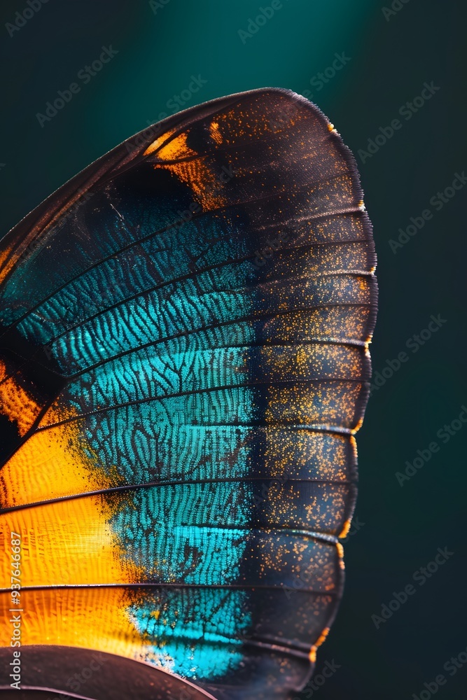 Poster minimalistic cinematic display of a butterfly wings macro elements --style rawai generated illustrat