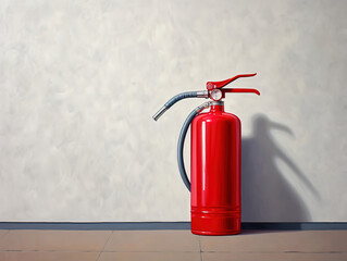 Obraz premium fire extinguisher on gray wall, Close-up of fire extinguisher on wall