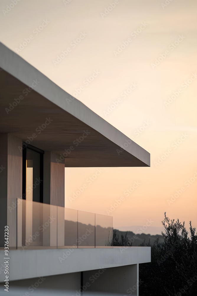 Poster minimalistic house viewed from macro perspective focusing on geometric shapes --style rawai generate