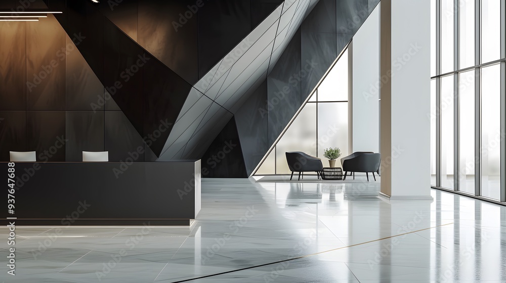 Aufkleber minimalistic lobby of a business center with an array of geometric shapes ai generated illustration