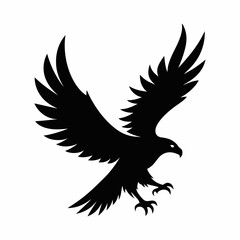 Obraz premium Flaying Raven Silhouette On White Background