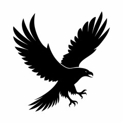 Fototapeta premium Flaying Raven Silhouette On White Background