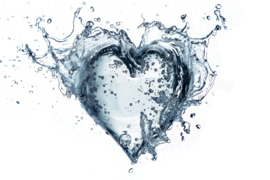 splash of water forming a heart shape, isolated on white.