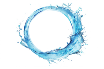 Dynamic splash of water in a circular shape, symbolizing freshness, isolated on a white backdrop