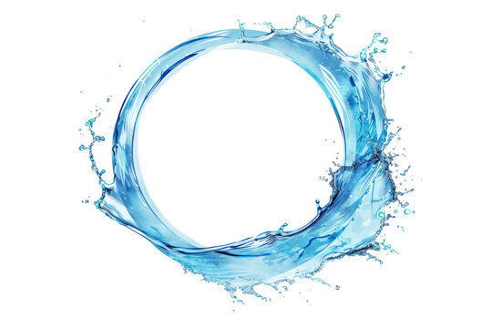 Dynamic splash of water in a circular shape, symbolizing freshness, isolated on a white backdrop