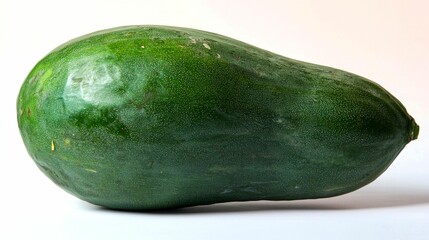 A Single Green Papaya Fruit on a White Background
