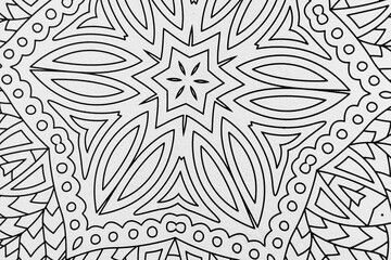 Fototapeta premium Arrière plan noir et blanc avec motif graphique mandala pour colorier