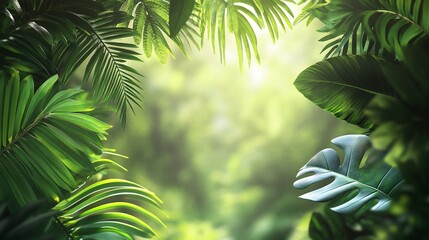 Obraz premium Nature leaves, green tropical forest, backgound concept. HD Realistic. generative ai