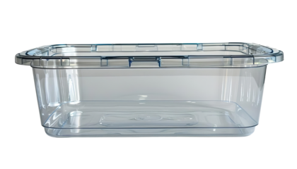 Clear plastic storage container ideal for organizing household items, crafts, and food storage efficiently.