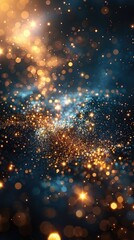 Naklejka premium Glittery bright shimmering backdrop. Yellow light blurred. little yellow stars background, space for text, shining glitter, festive holidays