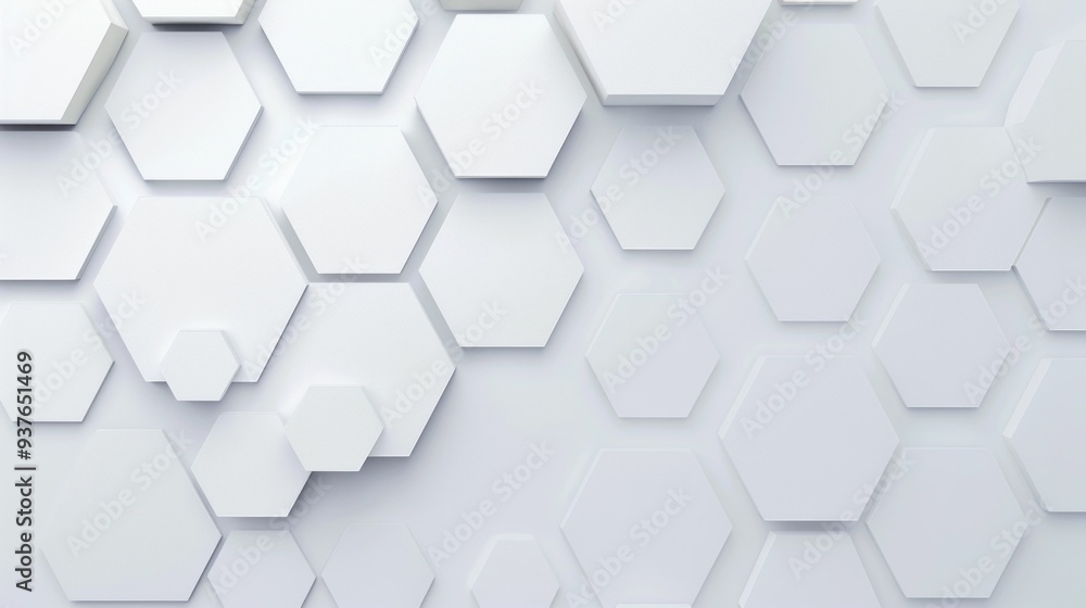 Poster abstract geometric pattern of white hexagons on a light gray background, creating a modern, clean de