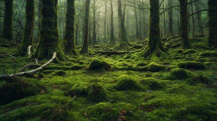 Green moss forest nature texture background. Generative Image