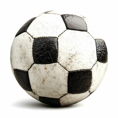 Worn Leather Soccer Ball Isolated on White Background