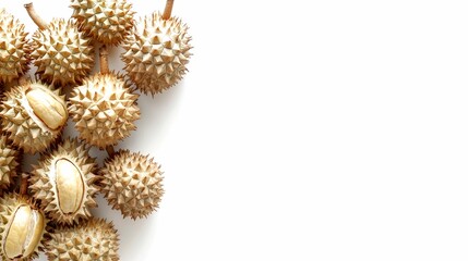 Durian Fruit Spikes Close-up Against a White Background
