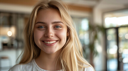 Obraz premium Smiling teenage girl in dental office at hospital