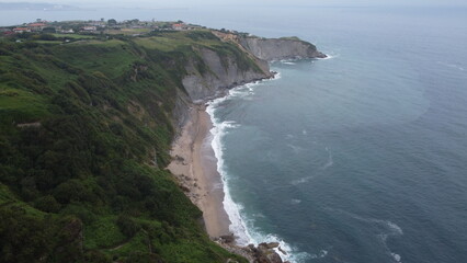Drone shot of the cliffs near Gijon, Asturias, Spain