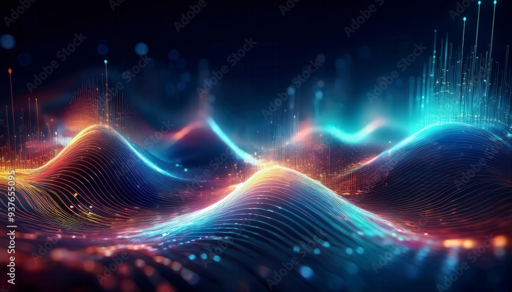 Wall mural abstract digital waves with glowing particles in a futuristic design. ideal for technology blogs, di