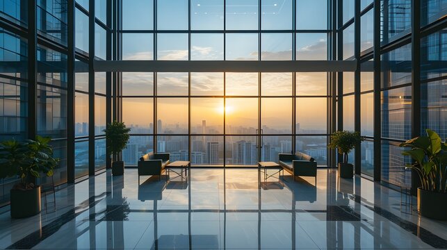 Modern office building with a spectacular view from the top floor AI generated illustration