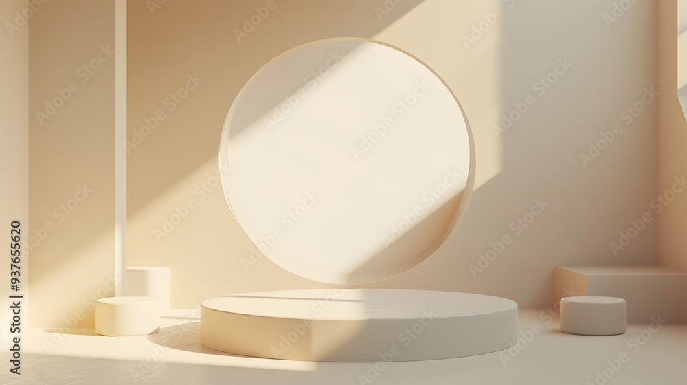 Aufkleber modern podium with gipsum shapes hinting at minimalism with a macro cinematic tint ai generated illu
