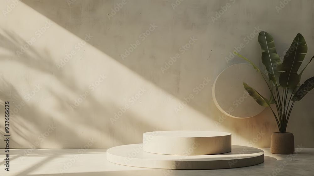 Poster modern podium with gipsum shapes hinting at minimalism with a macro cinematic tint ai generated illu