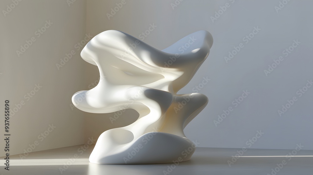 Poster modernistic pedestal with soft curvilinear gipsum figures captured in a macro style ai generated ill