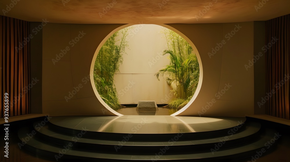 Poster modernist interpretation of a cinema-like podium placed within an intimate macro setting ai generate