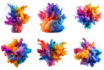 Colorful powder explosion isolated on transparent background
