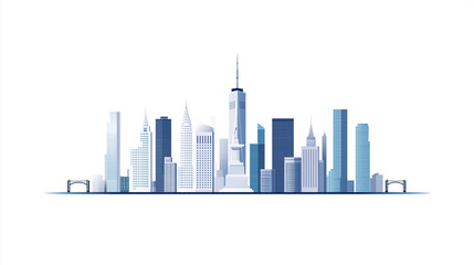 Fototapeta premium ector flat illustration of new york city skyline with statue, white background, simple shapes, simple design, minimalist style, simple lines, flat vector clip art, white background, grey buildings, sk