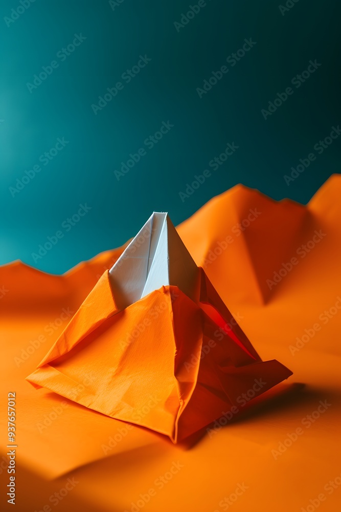Poster mountain-shaped origami in a minimalistic flat lay captured from a macro perspective ai generated il