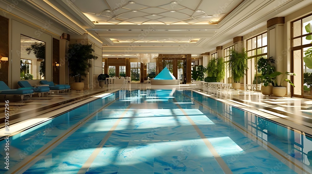 Canvas Prints A luxurious indoor swimming pool with elegant design and natural lighting.