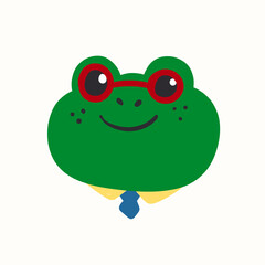 Cartoon Frog Face with Glasses and  Tie - Vector Illustration