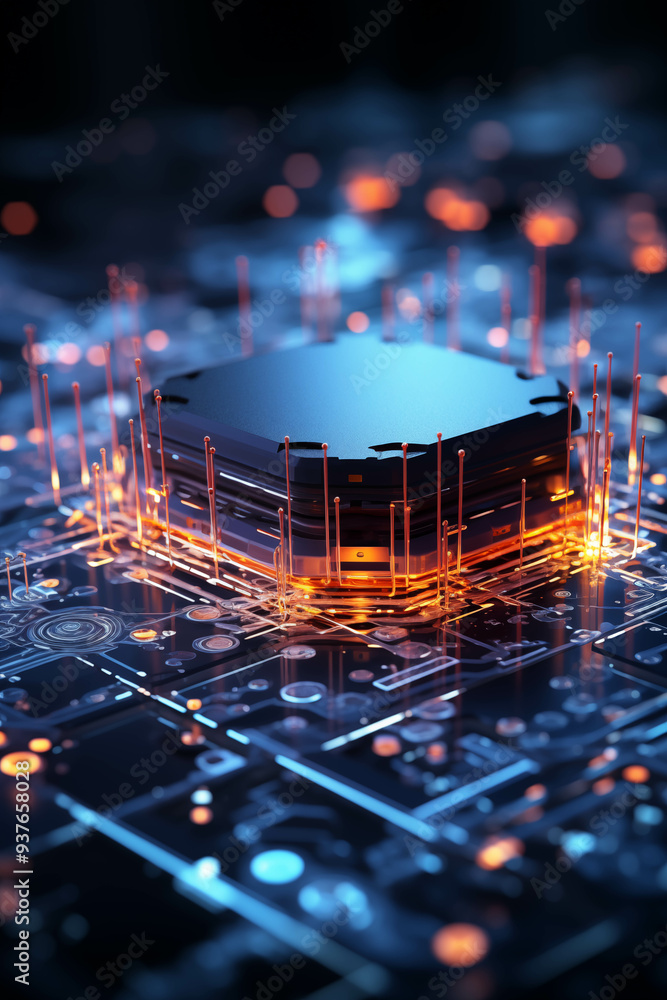 Aufkleber quantum core: a futuristic cpu pulsates with raw processing power, illuminating the intricate circui