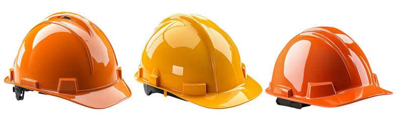 Set of construction hard hats isolated on transparent background