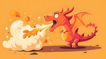 Fototapeta premium A cartoon-like dragon trying to breathe fire AI generated illustration
