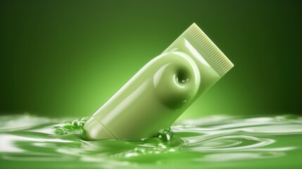 Green Tube Floating on Liquid