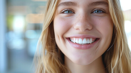 Smiling teenage girl in dental office at hospital