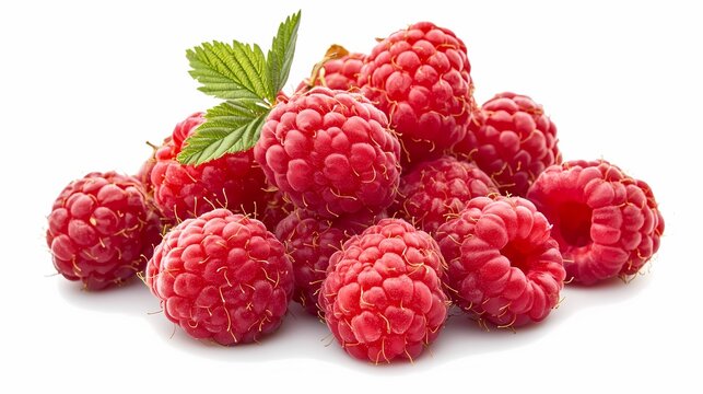 Fresh Raspberries with Green Leaf.