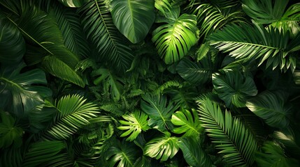 Fototapeta premium Nature leaves, green tropical forest, backgound concept. HD Realistic. generative ai