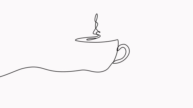 Coffee cup continuous line drawing animated video. Tea hot drink animation.