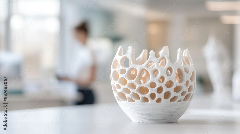 Sticker 3D Printed White Abstract Vase on a Table.