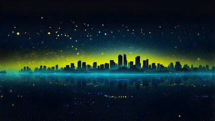 A minimalist digital background showcasing a gradient from deep blue to black, with delicate bokeh dots in neon yellow and teal scattered throughout. The dots emit a soft, ambient glow, giving the app