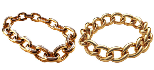 Obraz premium Set of gold chain bracelets in different styles isolated on transparent background